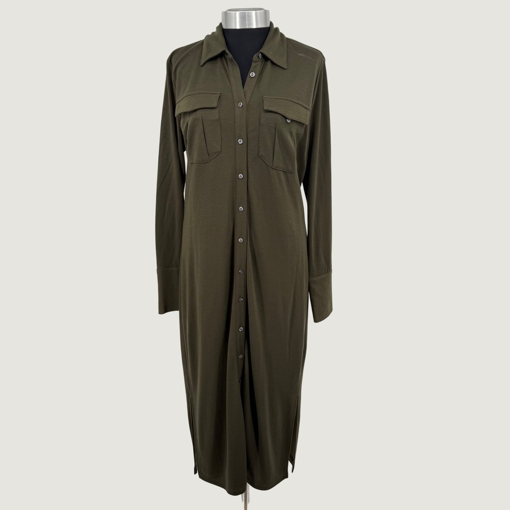 Banana Republic Maxi Dress Womens Medium Sartorial Camo Green Strech Minimalist